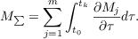 $$M_{\sum} = \sum^{m}_{j = 1}  \int^{t_k}_{t_0}\frac{\partial M_j}{\partial \tau}d\tau .$$