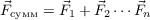 $$ \vec{F}_{\text{сумм}} = \vec{F}_1 + \vec{F}_2 \cdots \vec{F}_n$$